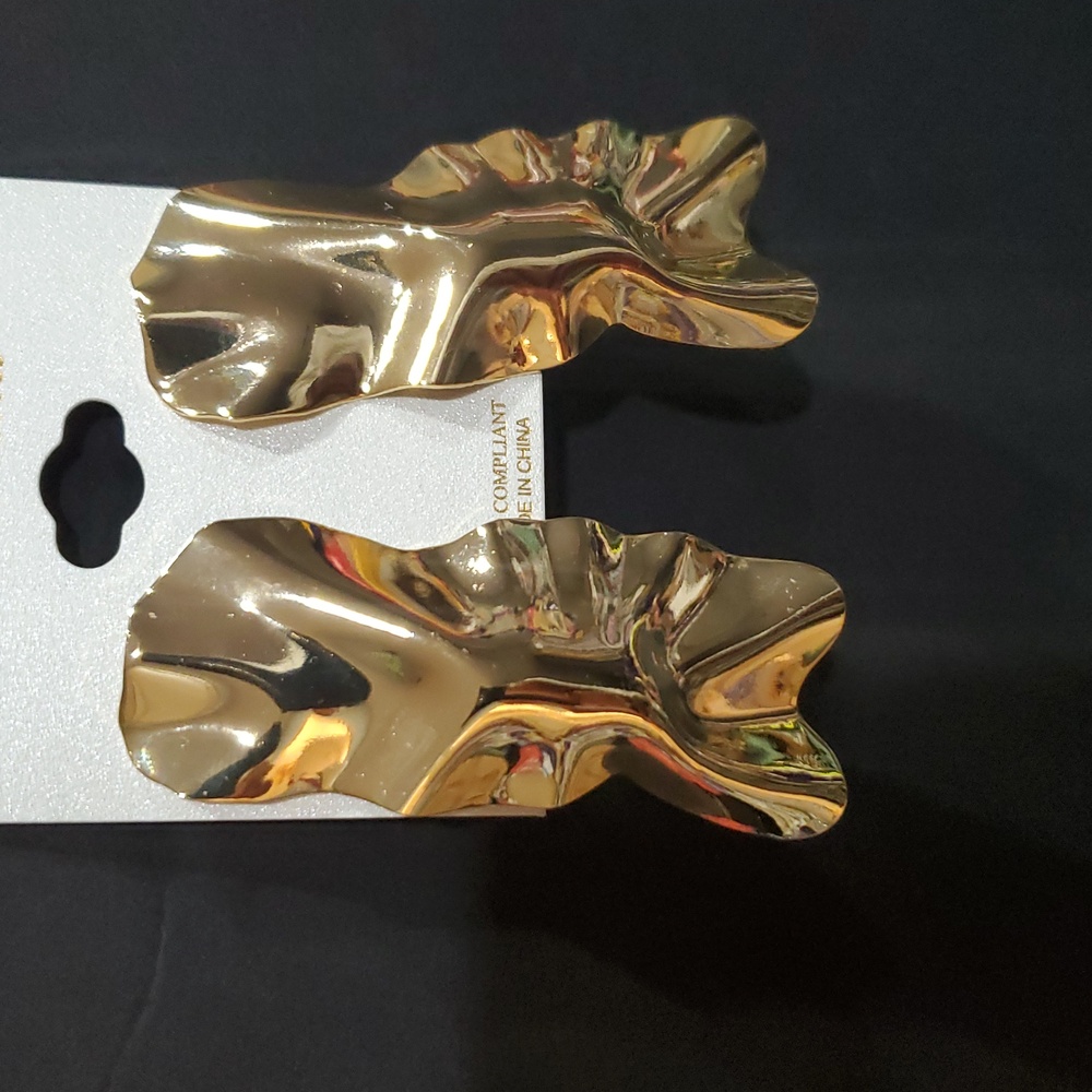 Natasha couture gold tone hammered molten look rectangle shape sculpted earrings